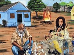 10C Mural of Georgie (No Woman No Cry - And then Georgie would make the fire light) and Bob Marley at the Bob Marley Museum Kingston Jamaica